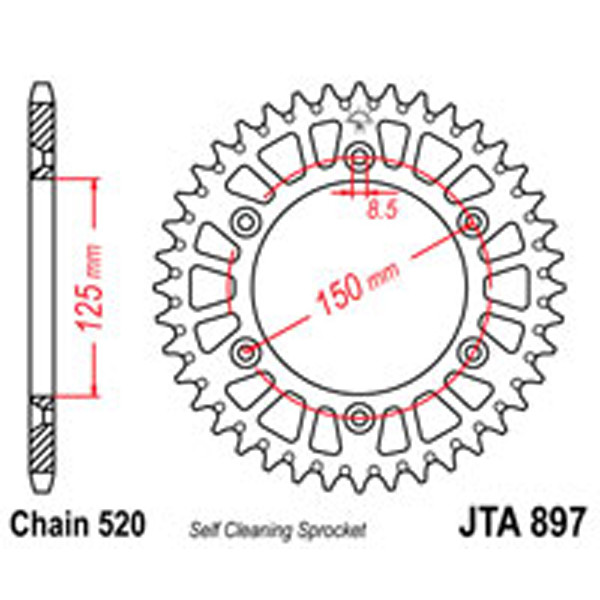 JT JT Rear Sprockets R/W 897-52SC Alloy